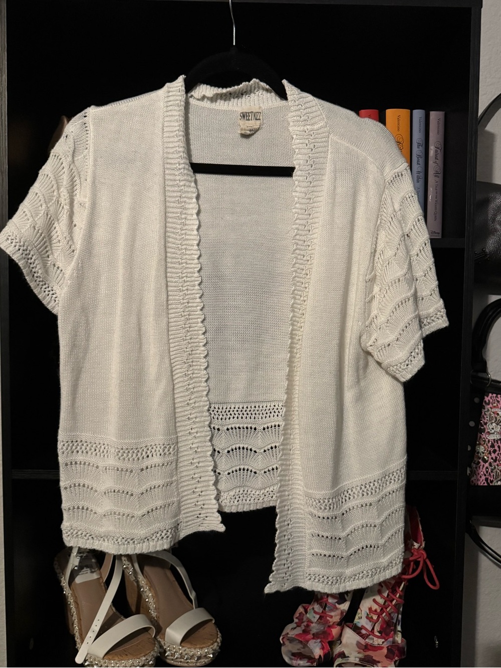 Sundry Cream Open-Front Short Sleeve Knit Cardigan
